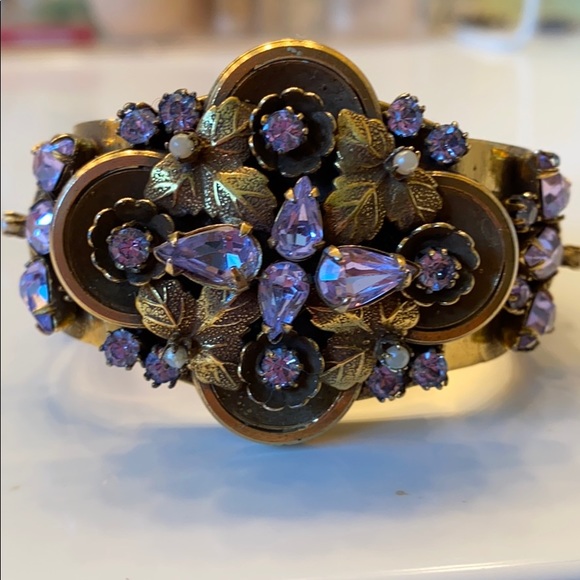 Vintage gold cuff with chain bracelet - Picture 2 of 7